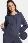 Rosaline Waffle Knit Cotton Crop Length Hoodie - Medieval Blue — thumbnail 1